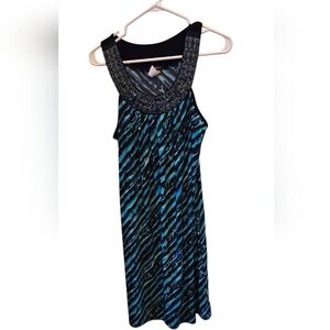 Cocomo Blue and Black Halter Mini With Beautiful Jewels At Neck Dress NWOT Y2k